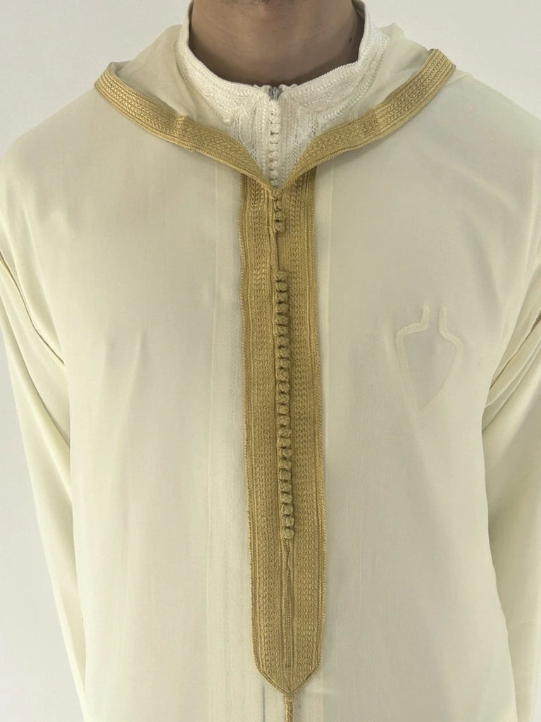 Sousdi Cream Hooded See through Gandoura