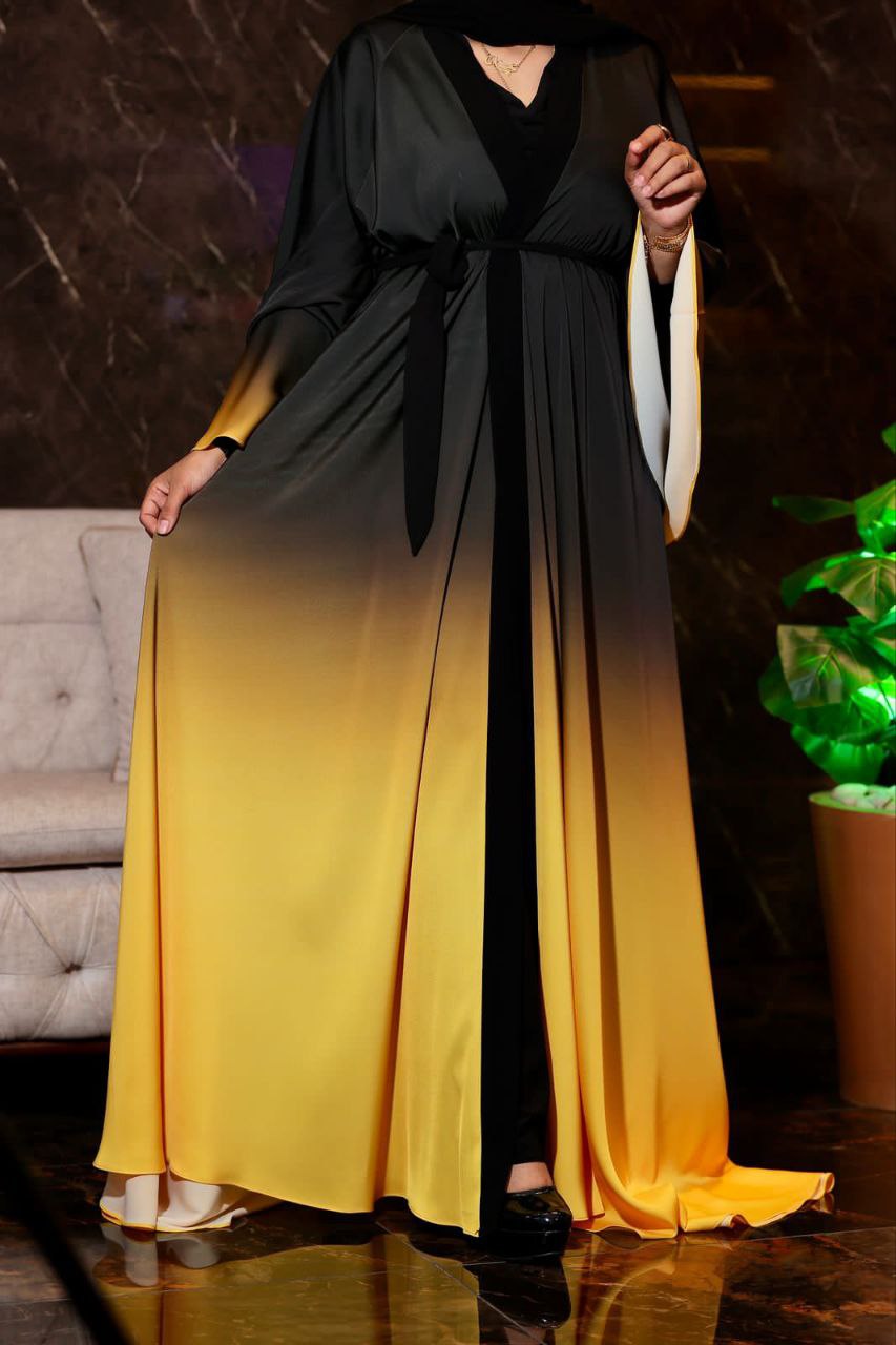 Elegant Black and Coloured Ombre Abaya - 2pieces