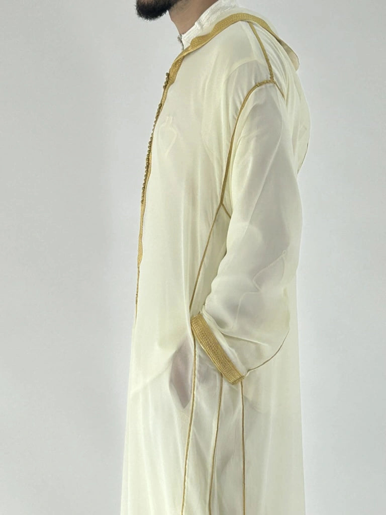 Sousdi Cream Hooded See through Gandoura