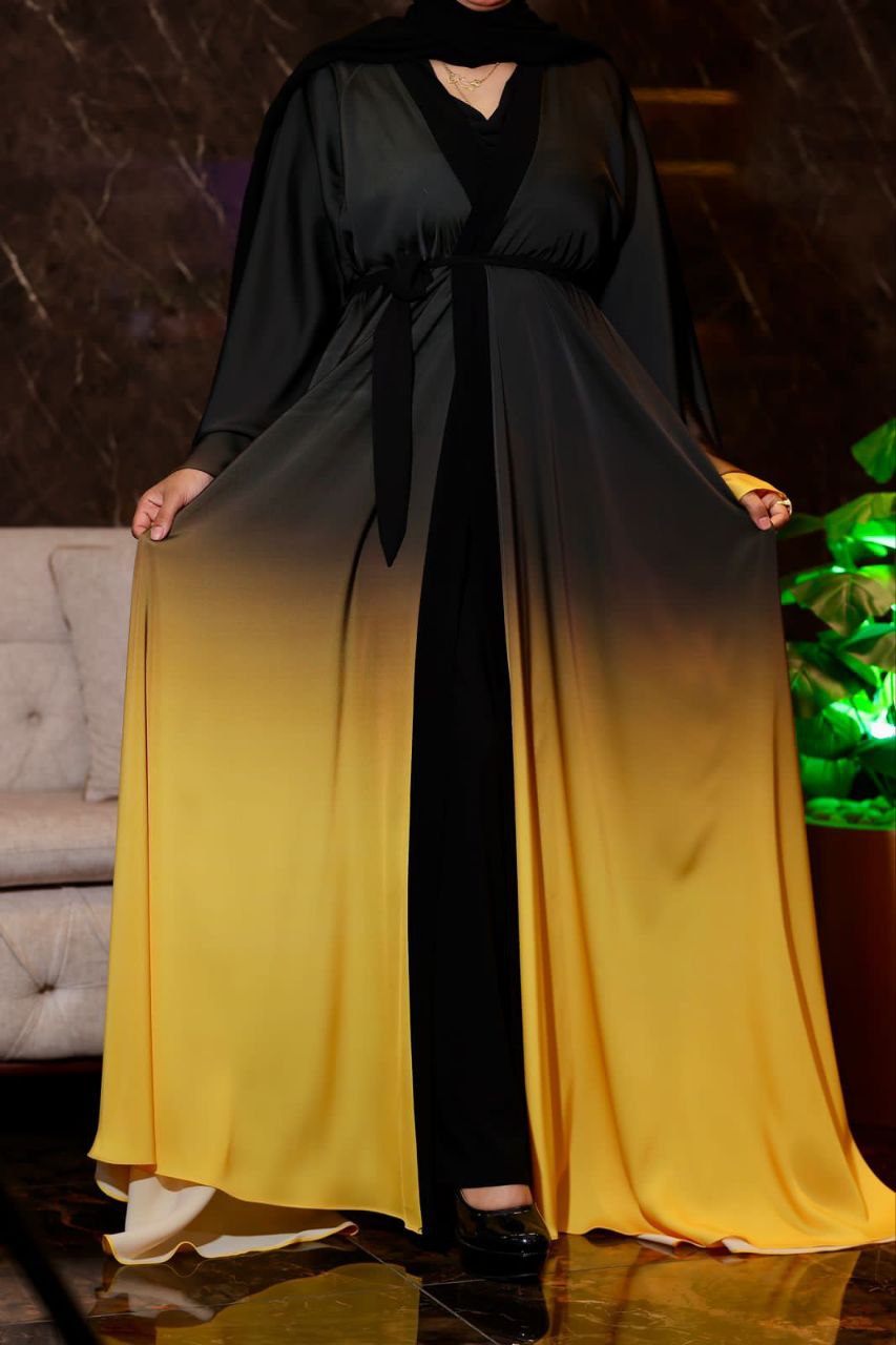 Elegant Black and Coloured Ombre Abaya - 2pieces