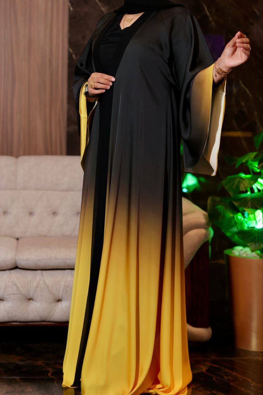 Elegant Black and Coloured Ombre Abaya - 2pieces