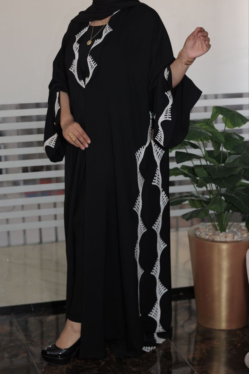 Black Abaya with White Embroidered Detailing