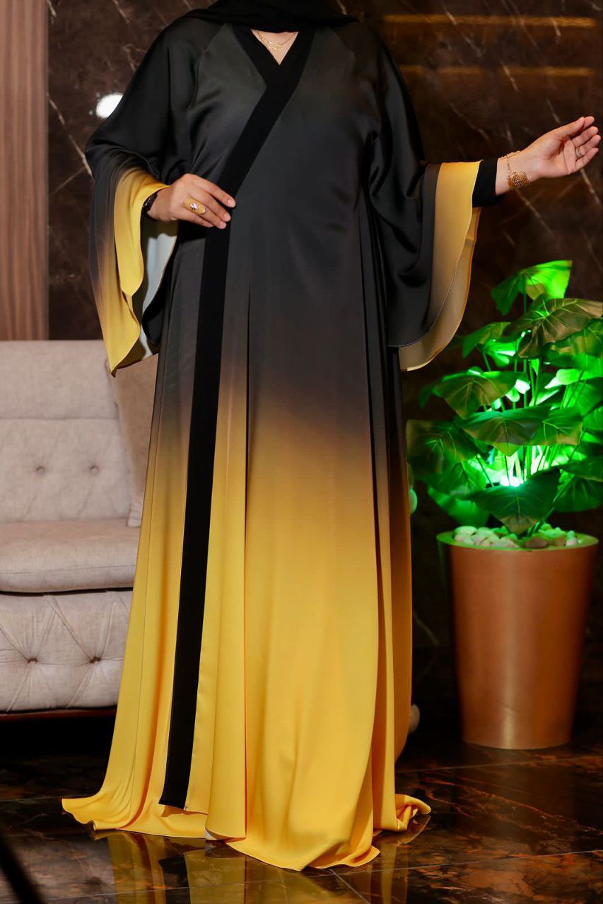 Elegant Black and Coloured Ombre Abaya - 2pieces