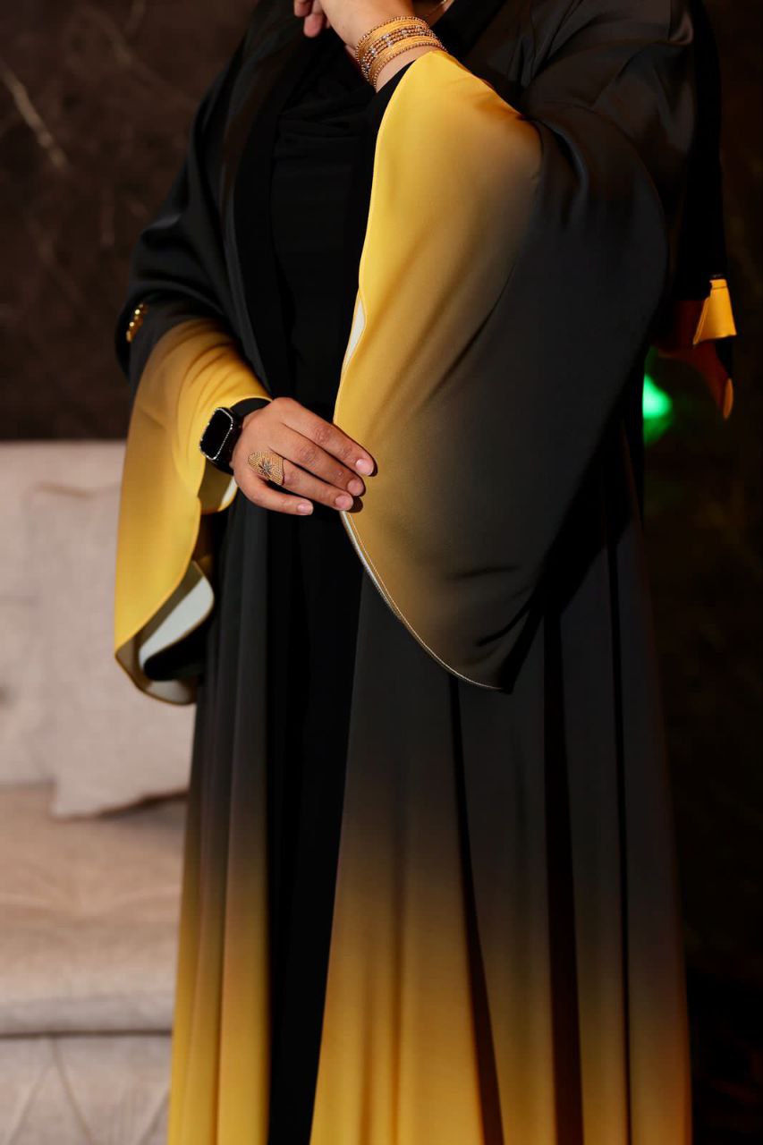 Elegant Black and Coloured Ombre Abaya - 2pieces