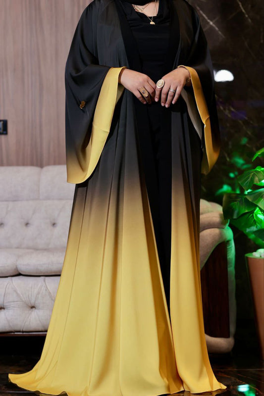 Elegant Black and Coloured Ombre Abaya - 2pieces