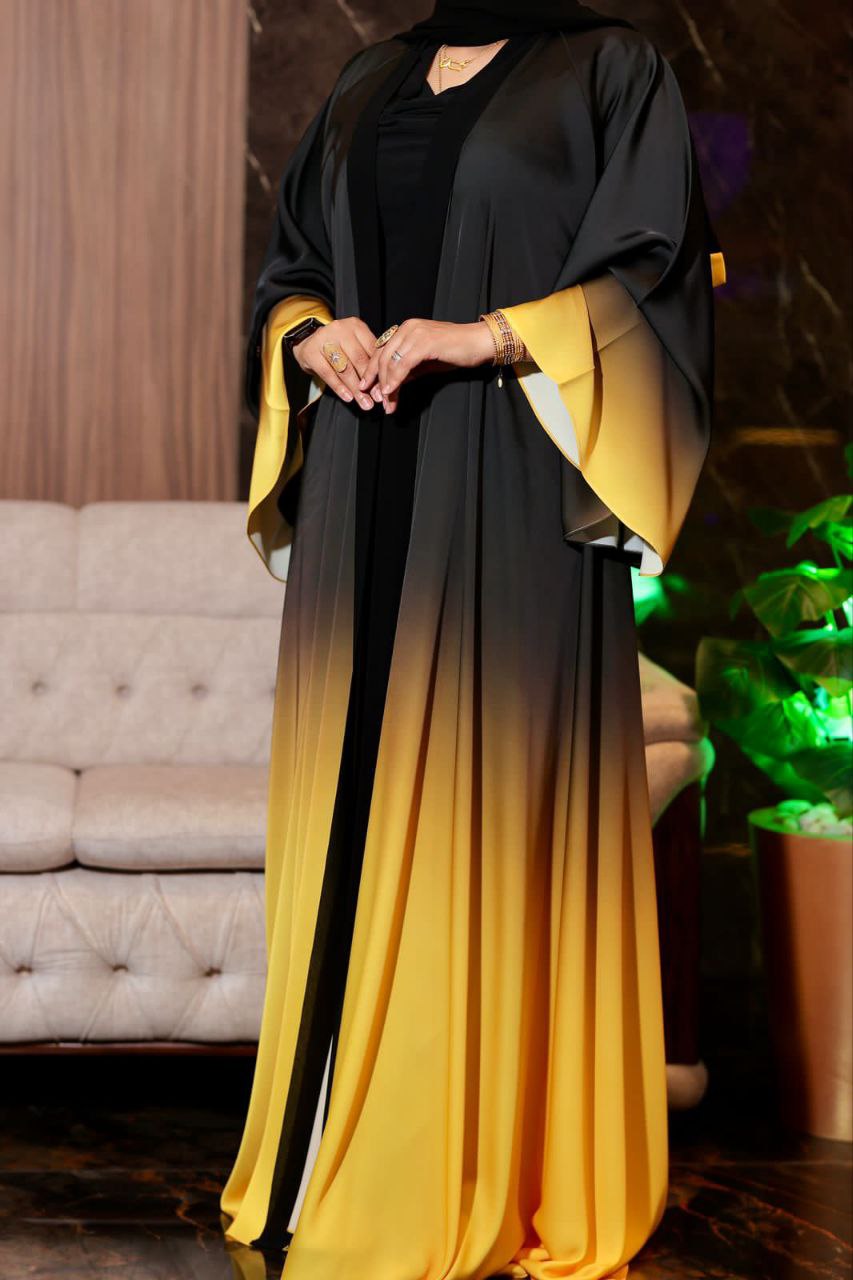 Elegant Black and Coloured Ombre Abaya - 2pieces