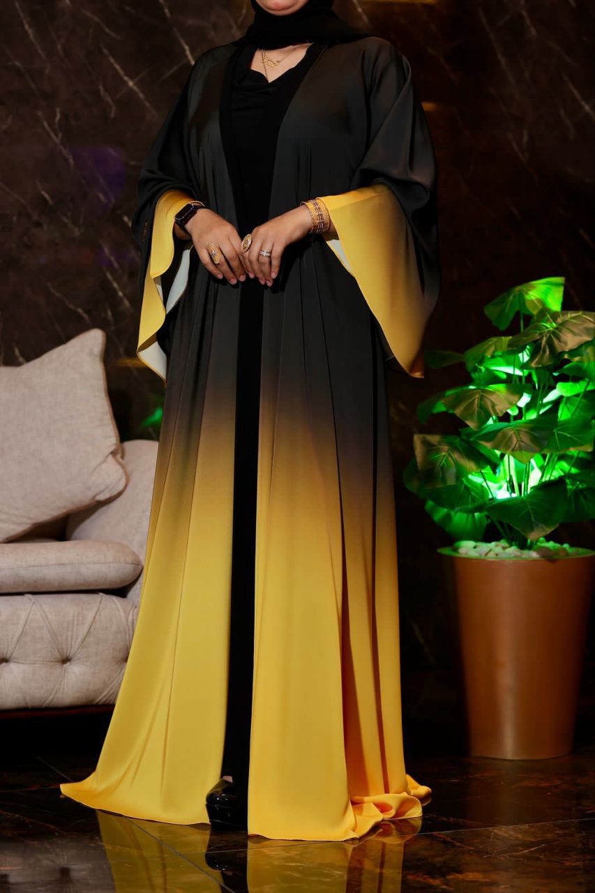 Elegant Black and Coloured Ombre Abaya - 2pieces