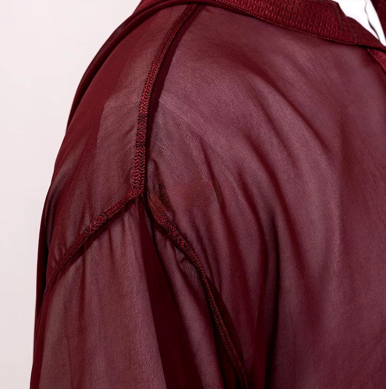 Maroon Sousdi Hooded See through Djellaba