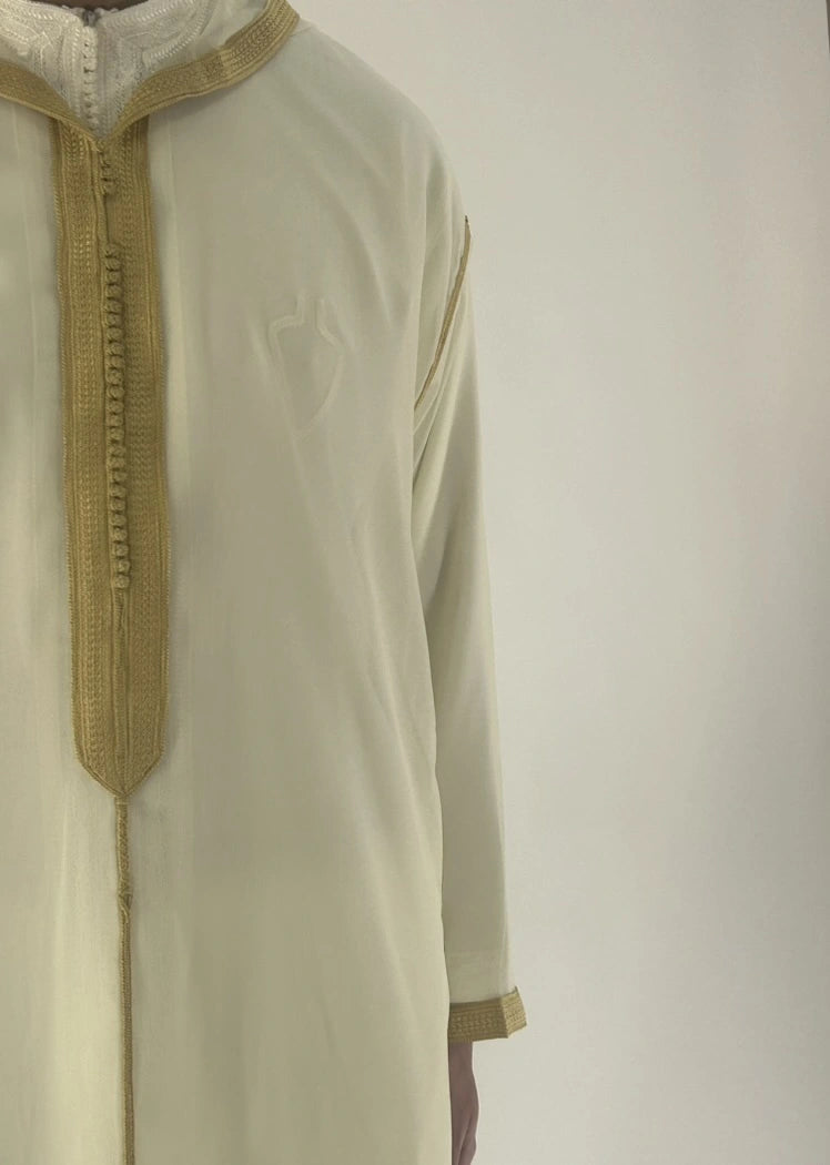 Sousdi Cream - Gold Hooded See through Gandoura