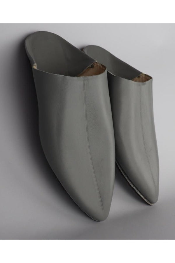 Grey 100% Leather Babouche - Arewa Collections
