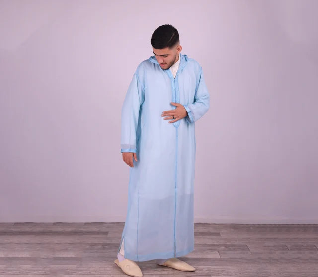 Sousdi Sky Blue Hooded See through Djellaba