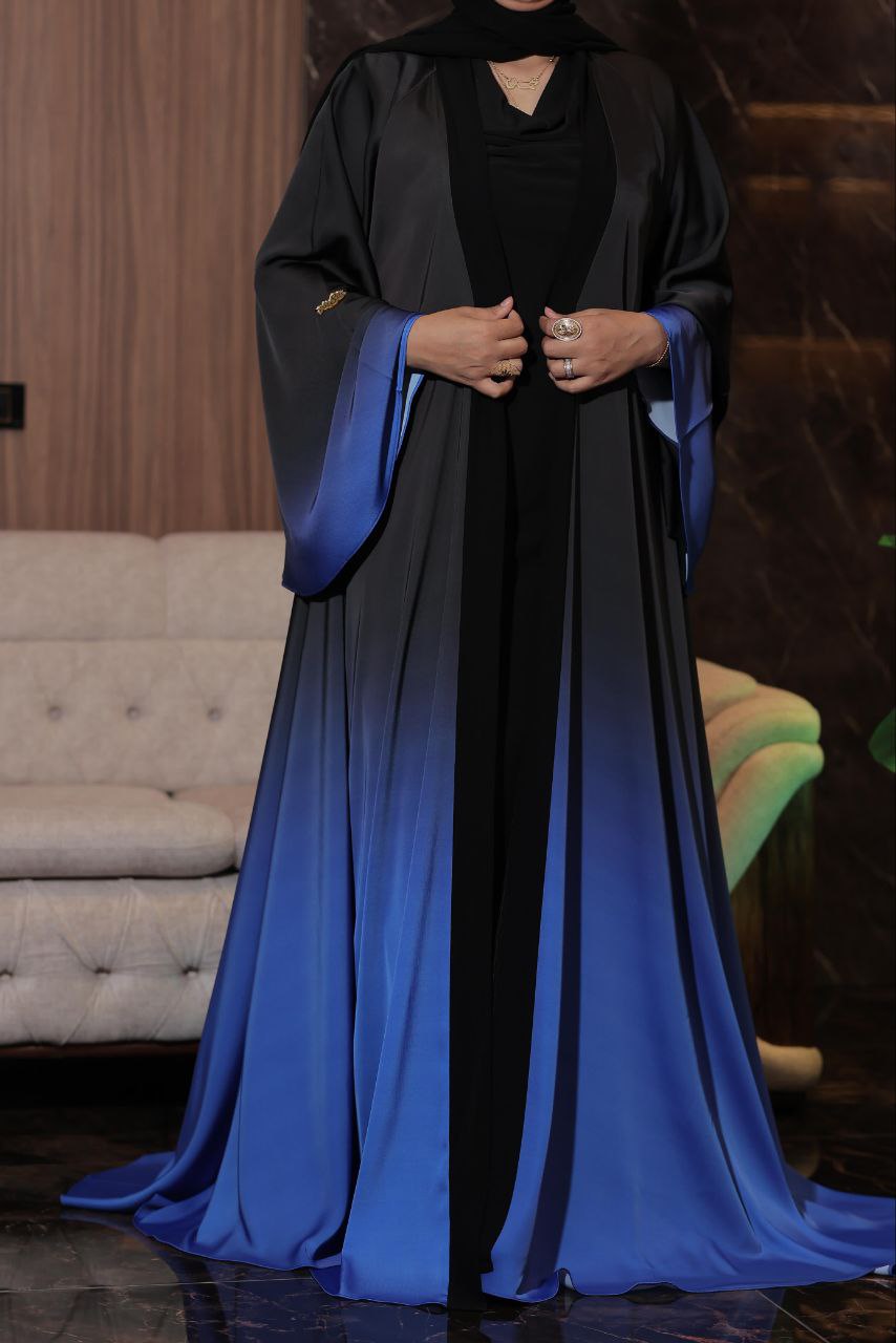 Elegant Black and Coloured Ombre Abaya - 2pieces