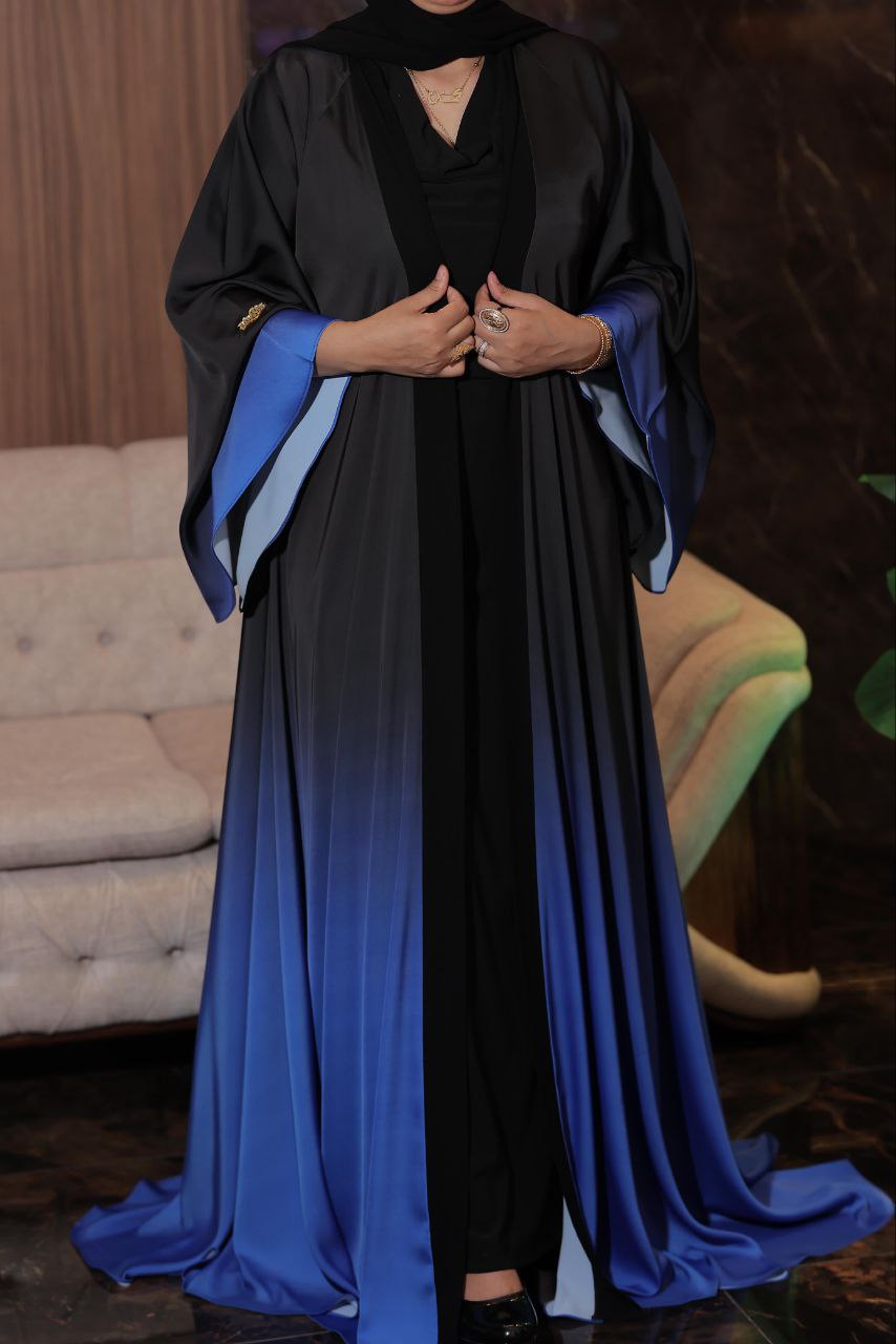 Elegant Black and Coloured Ombre Abaya - 2pieces