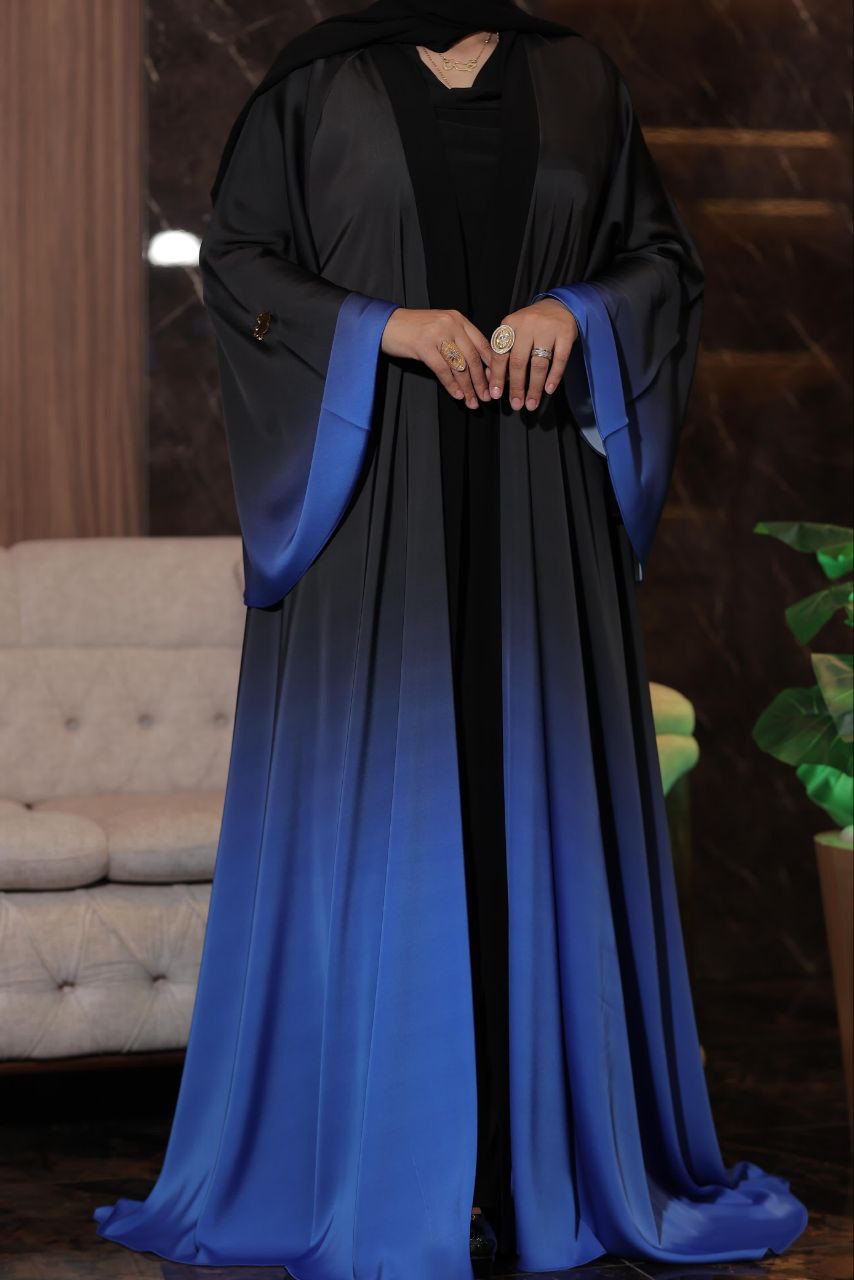 Elegant Black and Coloured Ombre Abaya - 2pieces