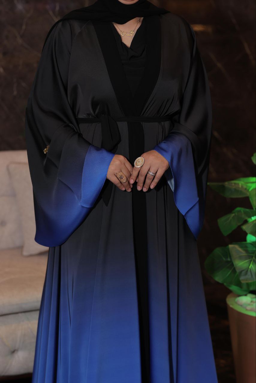 Elegant Black and Coloured Ombre Abaya - 2pieces