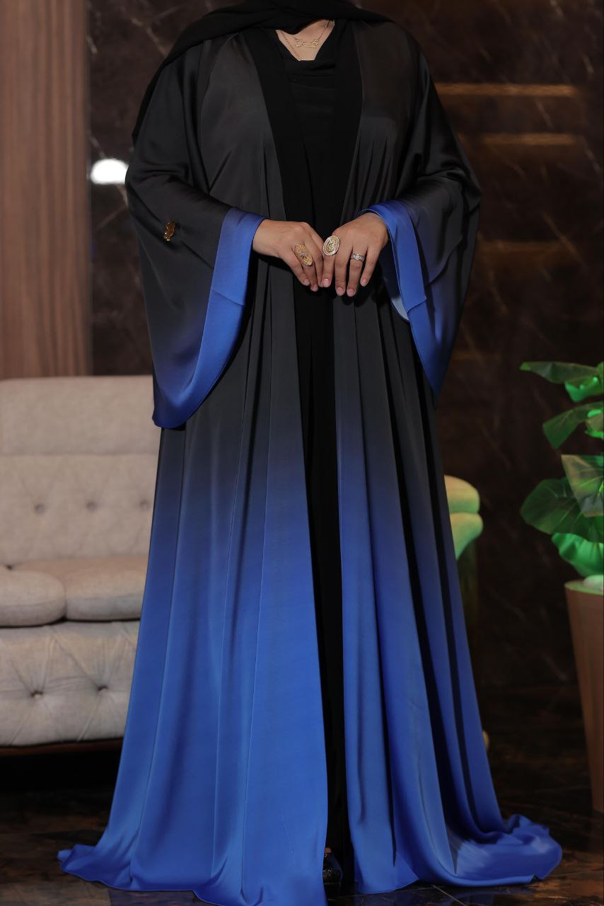 Elegant Black and Coloured Ombre Abaya - 2pieces