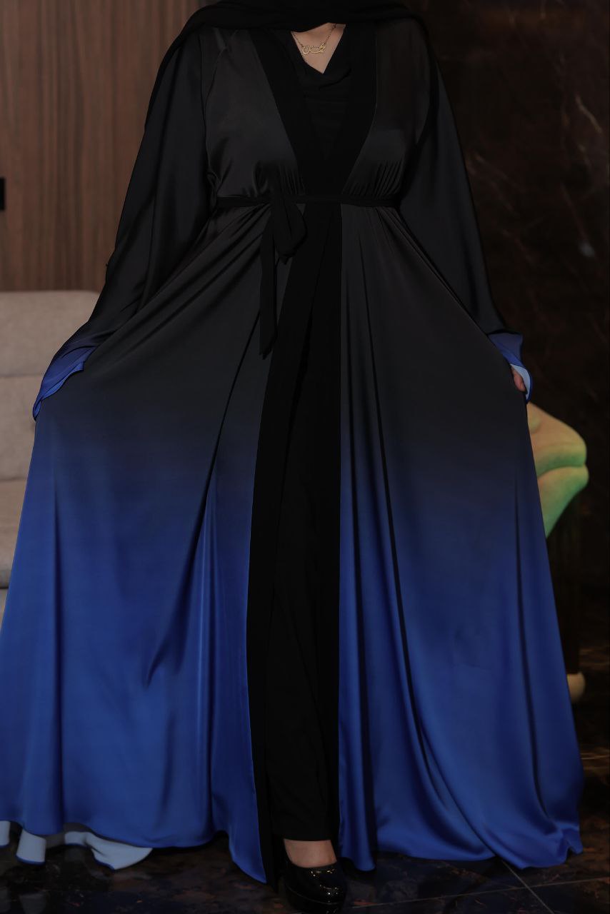 Elegant Black and Coloured Ombre Abaya - 2pieces