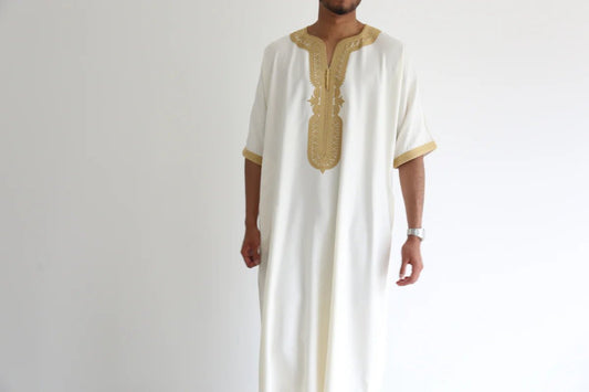 Amid Silky Cream Cotton Moroccan Gandoura - Arewa Collections