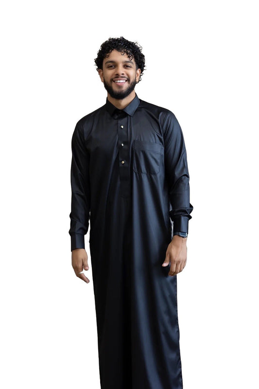 Black Qatari Style Thobe - Arewa Collections