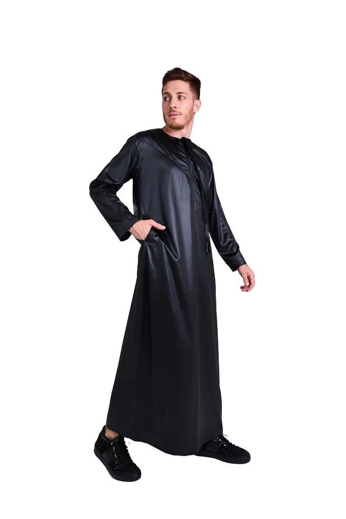 Black Silky Emirati Thobe - Arewa Collections