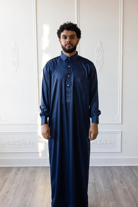 Blue Qatari Style Thobe - Arewa Collections