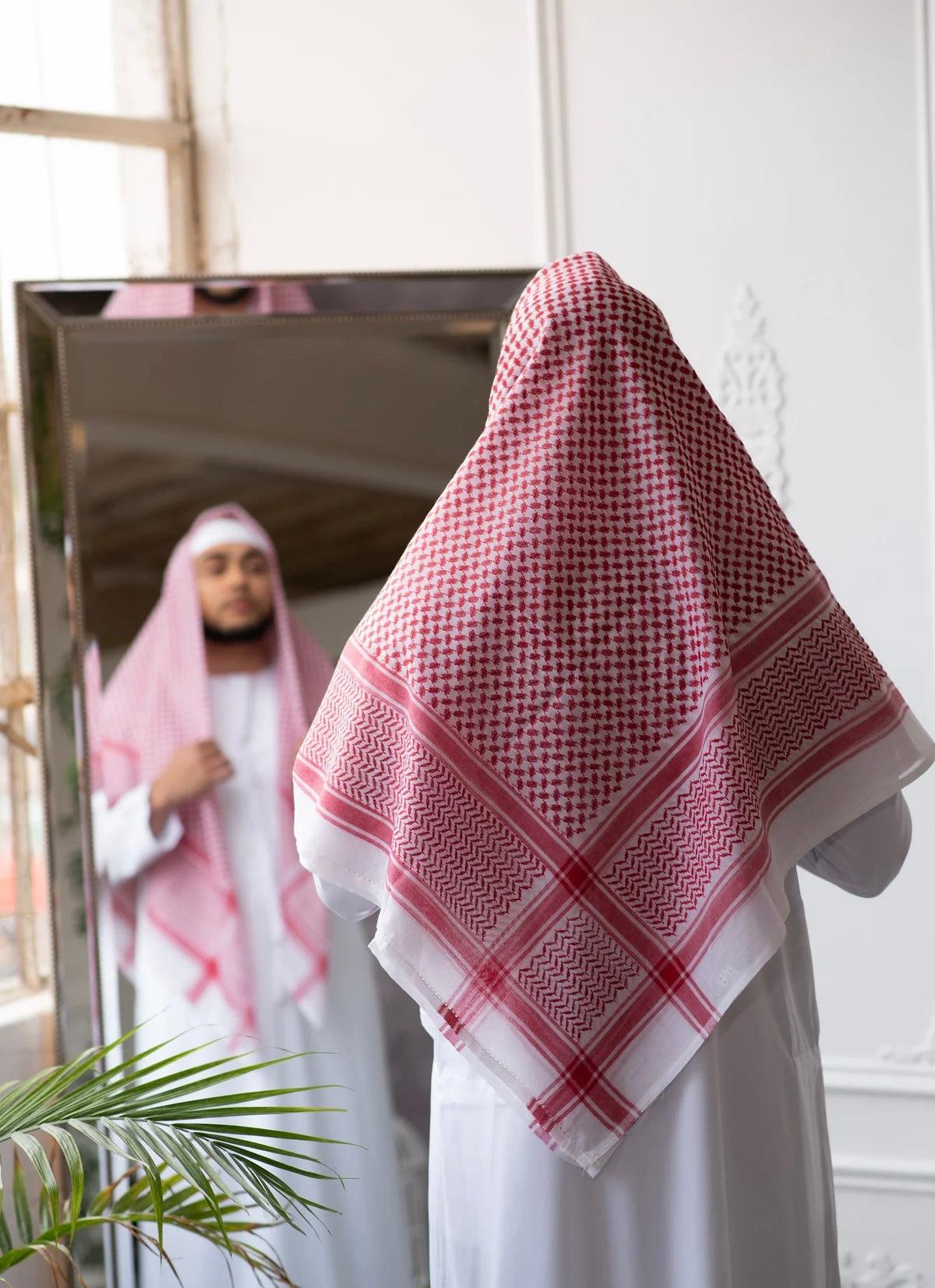 Classic Red and White Saudi style Shemagh/Keffiyyah Arab Men’s Scarf - Arewa Collections