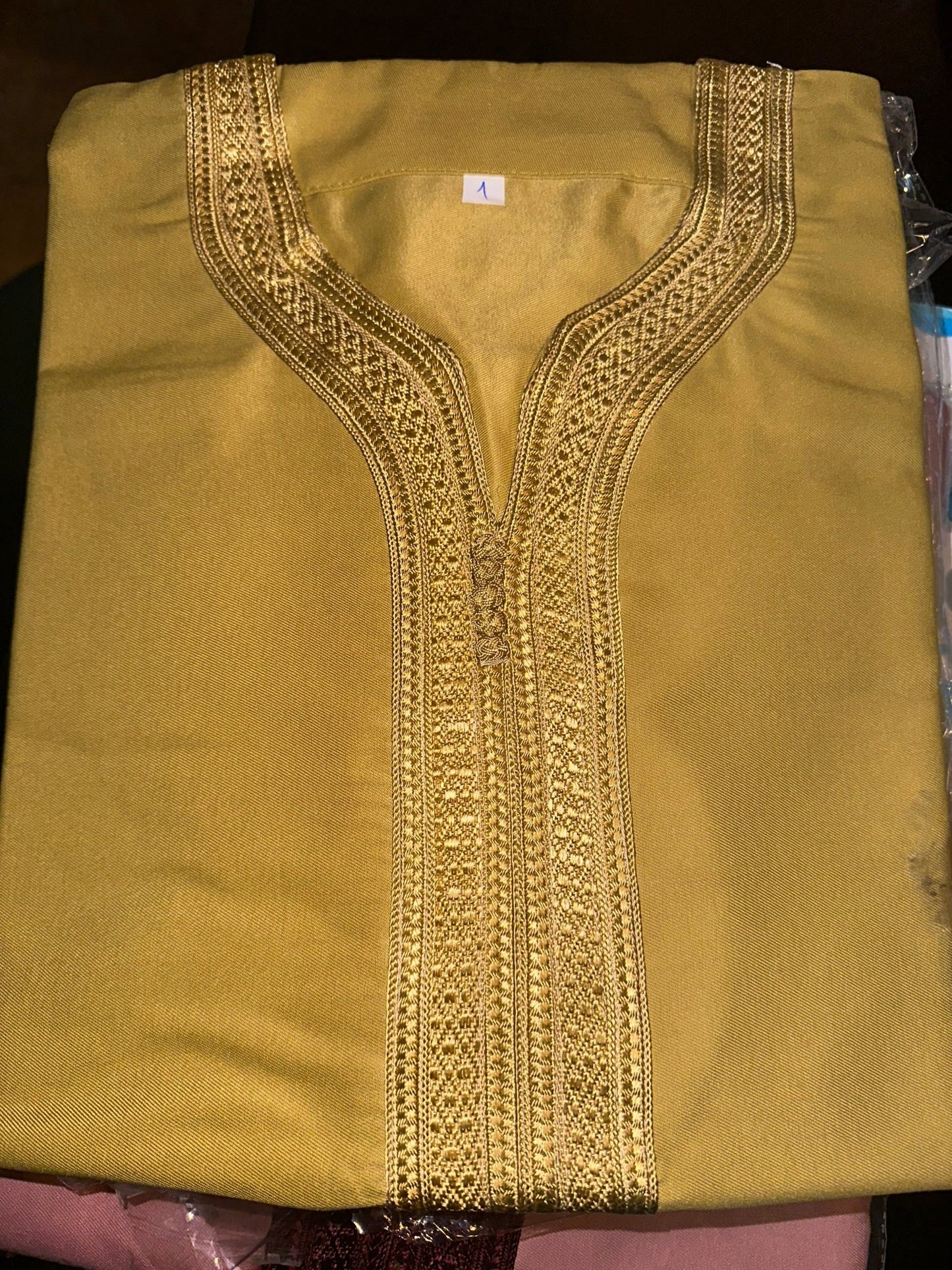 Mustard Yellow Linen Blend Moroccan Gandoura - Arewa Collections