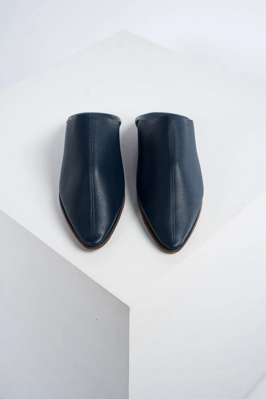 Navy Blue 100% Leather Babouche - Arewa Collections