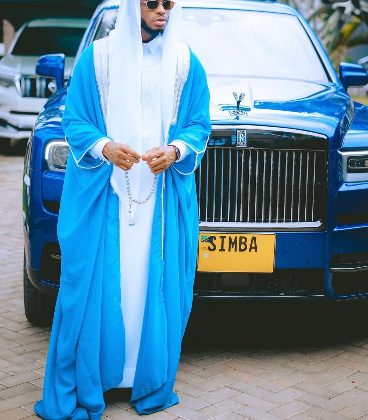 OVERCOAT SAOUDI SKY BLUE SILVER BISHT CLOAK - Arewa Collections