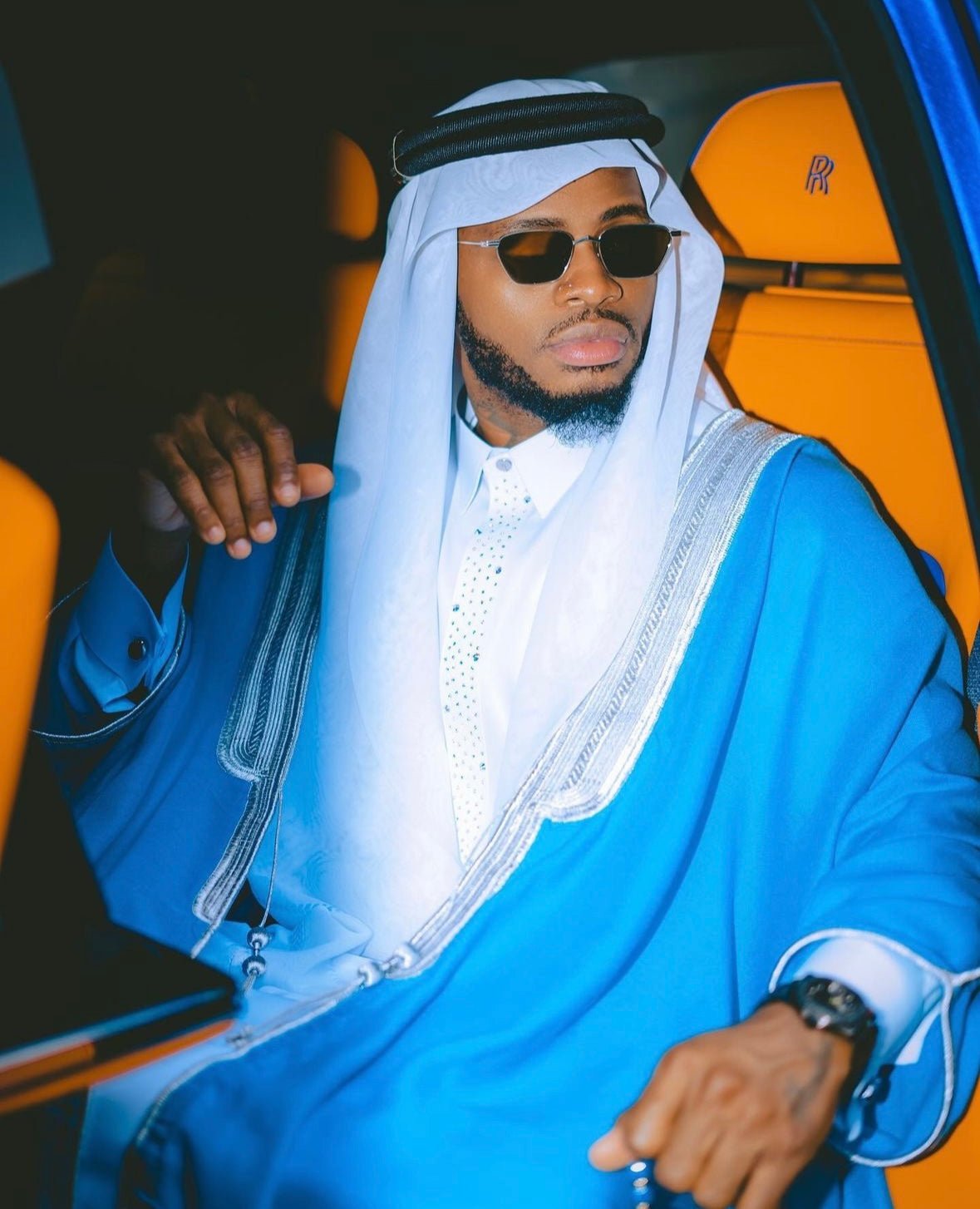 OVERCOAT SAOUDI SKY BLUE SILVER BISHT CLOAK - Arewa Collections