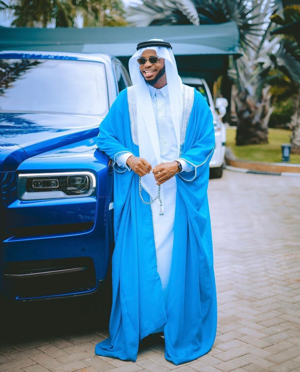 OVERCOAT SAOUDI SKY BLUE SILVER BISHT CLOAK - Arewa Collections