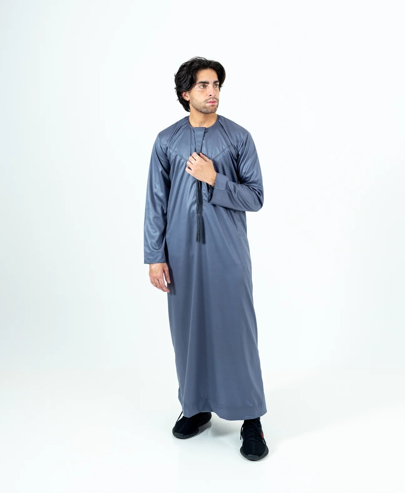 Slate Grey Silky Emirati Thobe - Arewa Collections