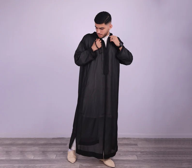 Sousdi Black Hooded See through Djellaba - Arewa Collections