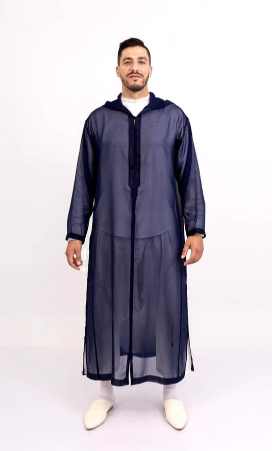 Sousdi Blue Hooded See through Djellaba - Arewa Collections