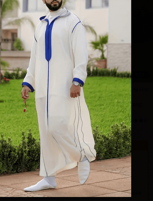 Sousdi Cream - Blue Hooded See through Gandoura - Arewa Collections