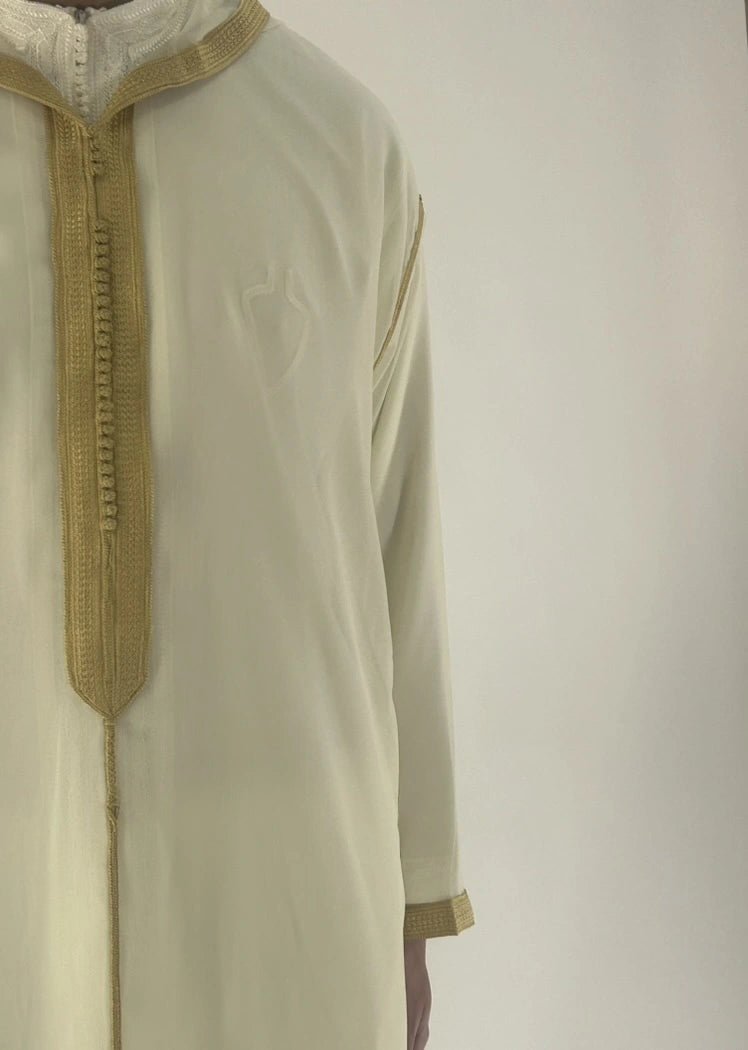 Sousdi Cream - Gold Hooded See through Gandoura - Arewa Collections