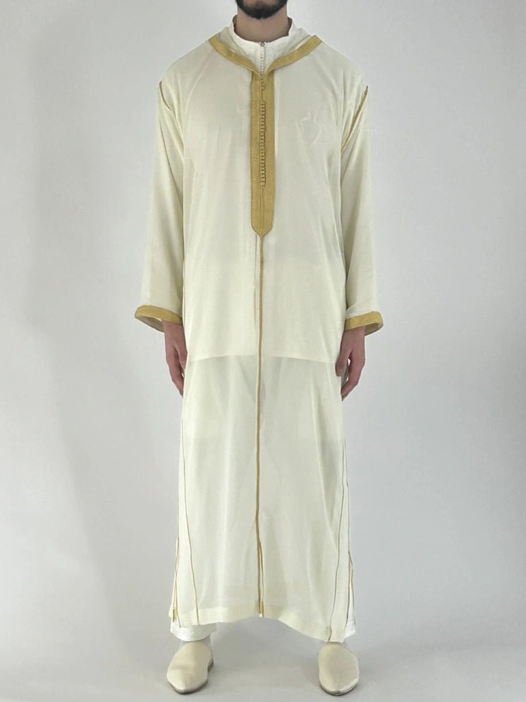 Sousdi Cream - Gold Hooded See through Gandoura - Arewa Collections