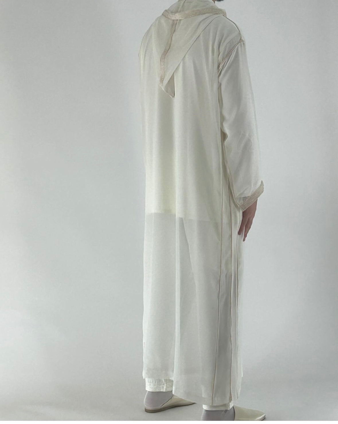 Sousdi Cream Hooded See through Gandoura - Arewa Collections