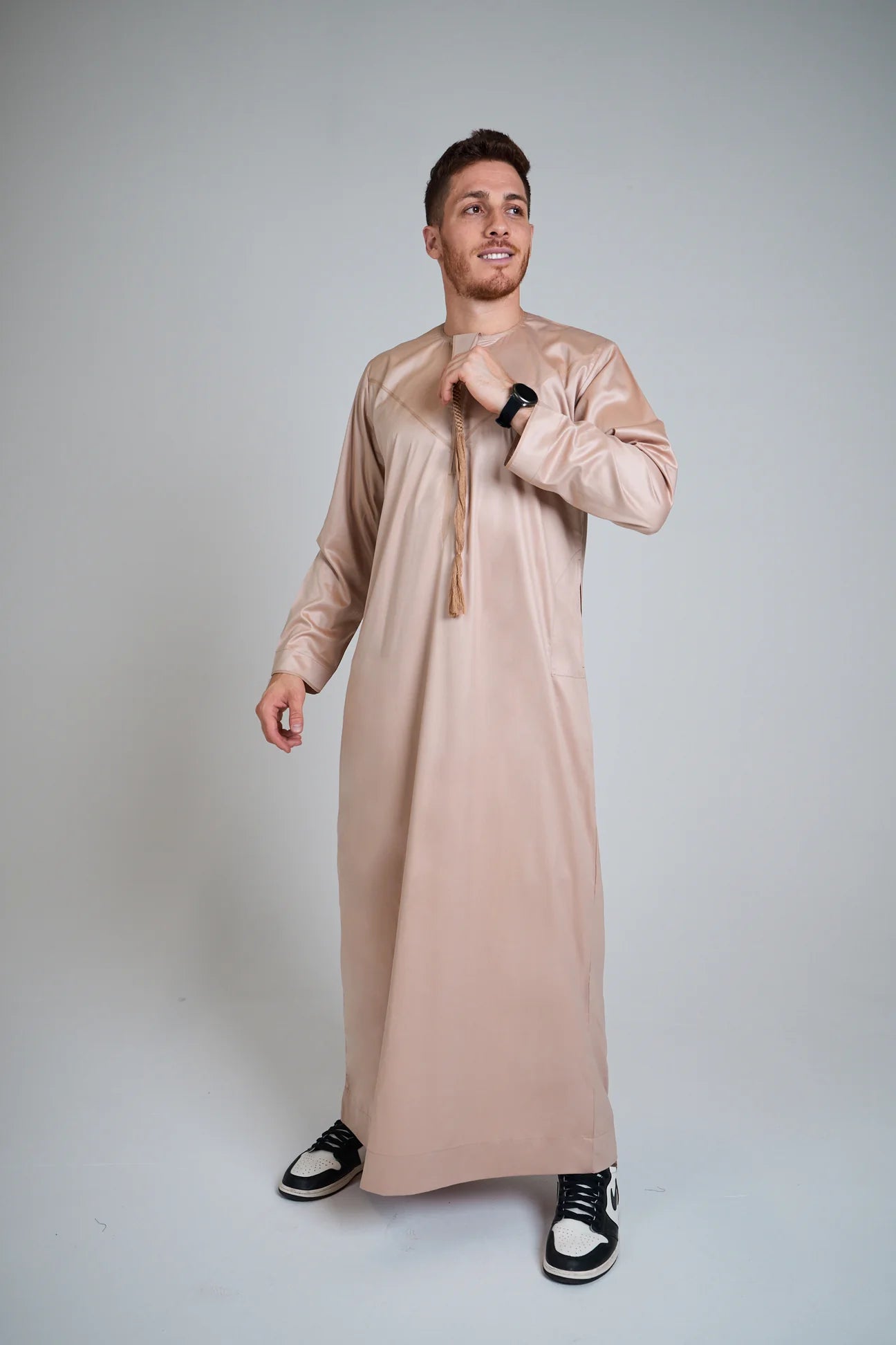 Tan Brown Silky Emirati Thobe - Arewa Collections