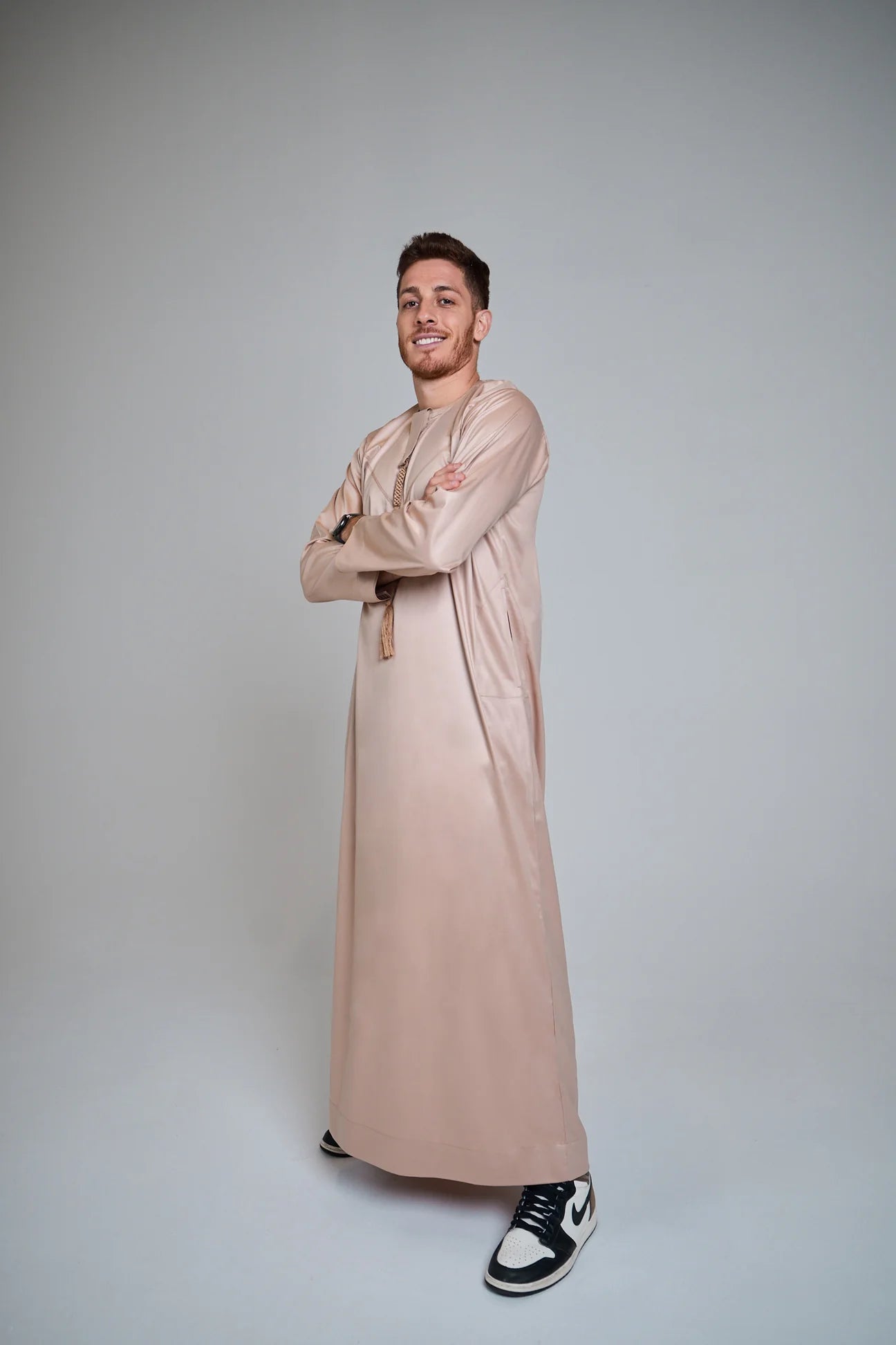 Tan Brown Silky Emirati Thobe - Arewa Collections