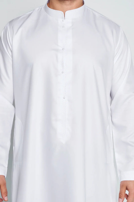 White Bahraini Soft Cotton Thobe - Arewa Collections